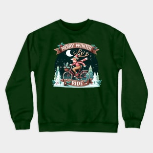 Merry Winter Ride - Christmas reindeer on a bicycle Crewneck Sweatshirt